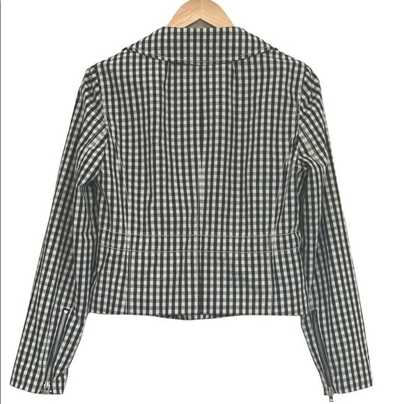 J. CREW Collection Size 8 Navy White Gingham Moto Asym Zip Jacket - Picture 7 of 13